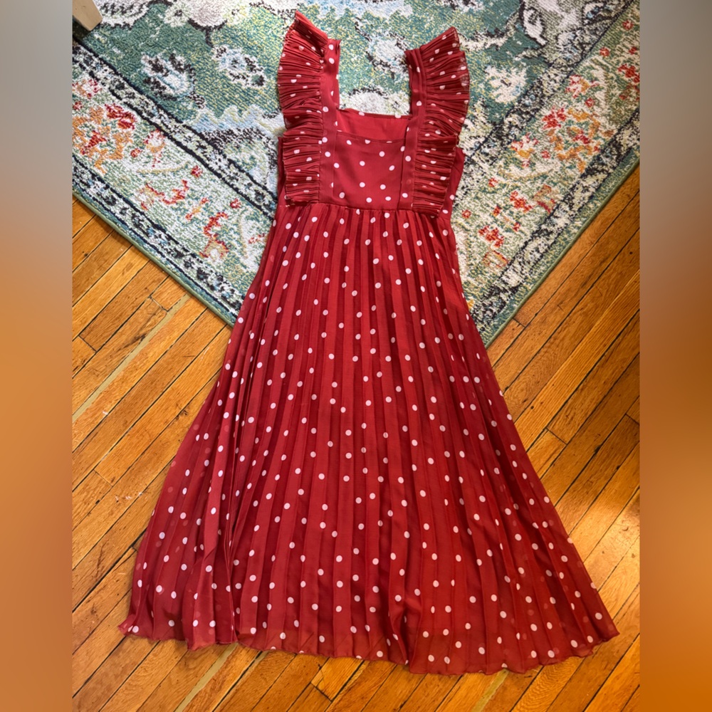 Red Polka Dot Pleated Dress - Picture 8 of 10